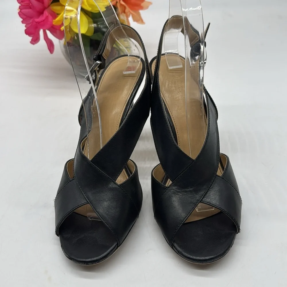 Michael Kors Black Leather Slingback Heels Size 8.5 BSN7977A